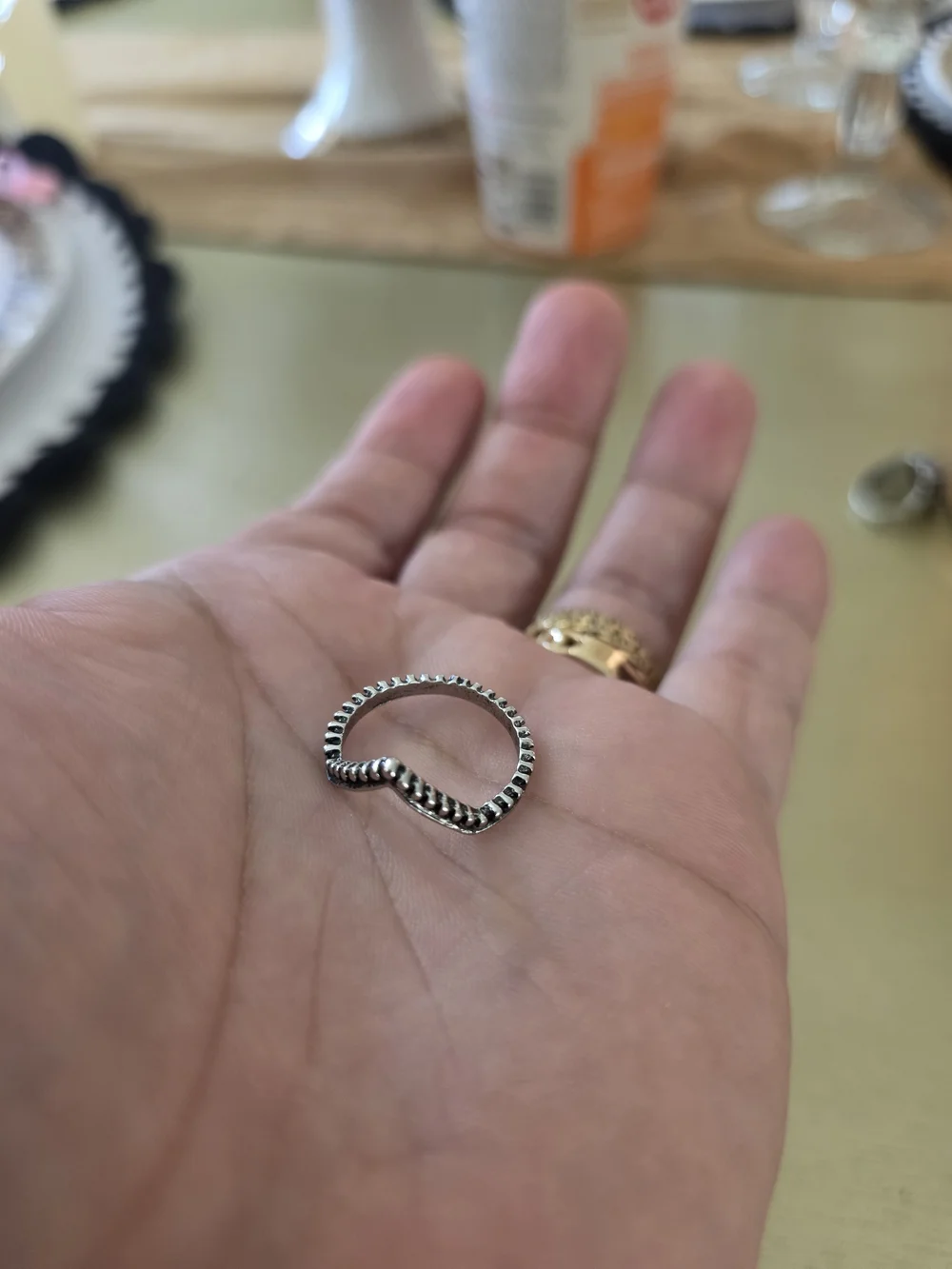 Ring Silver Beaded V-Shaped Women’s Ring